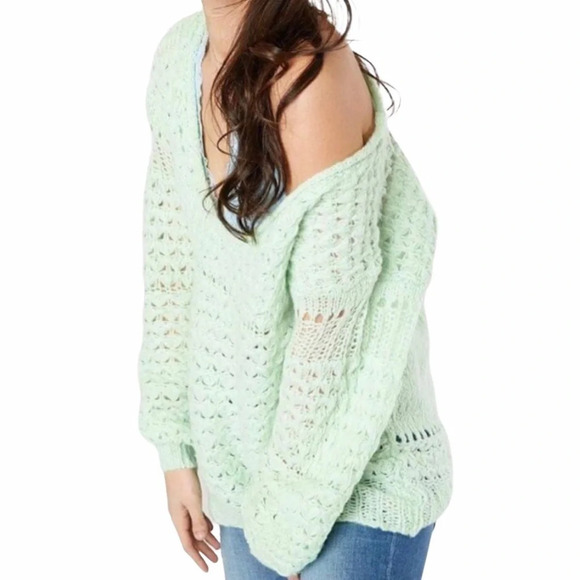 FREE PEOPLE Wool Blend Mint Green Crashing Waves Loose Knit Sweater - Picture 10 of 10
